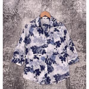 Johnny Was Shirt XS Womens Cotton Voile Lightweight Floral Button Down